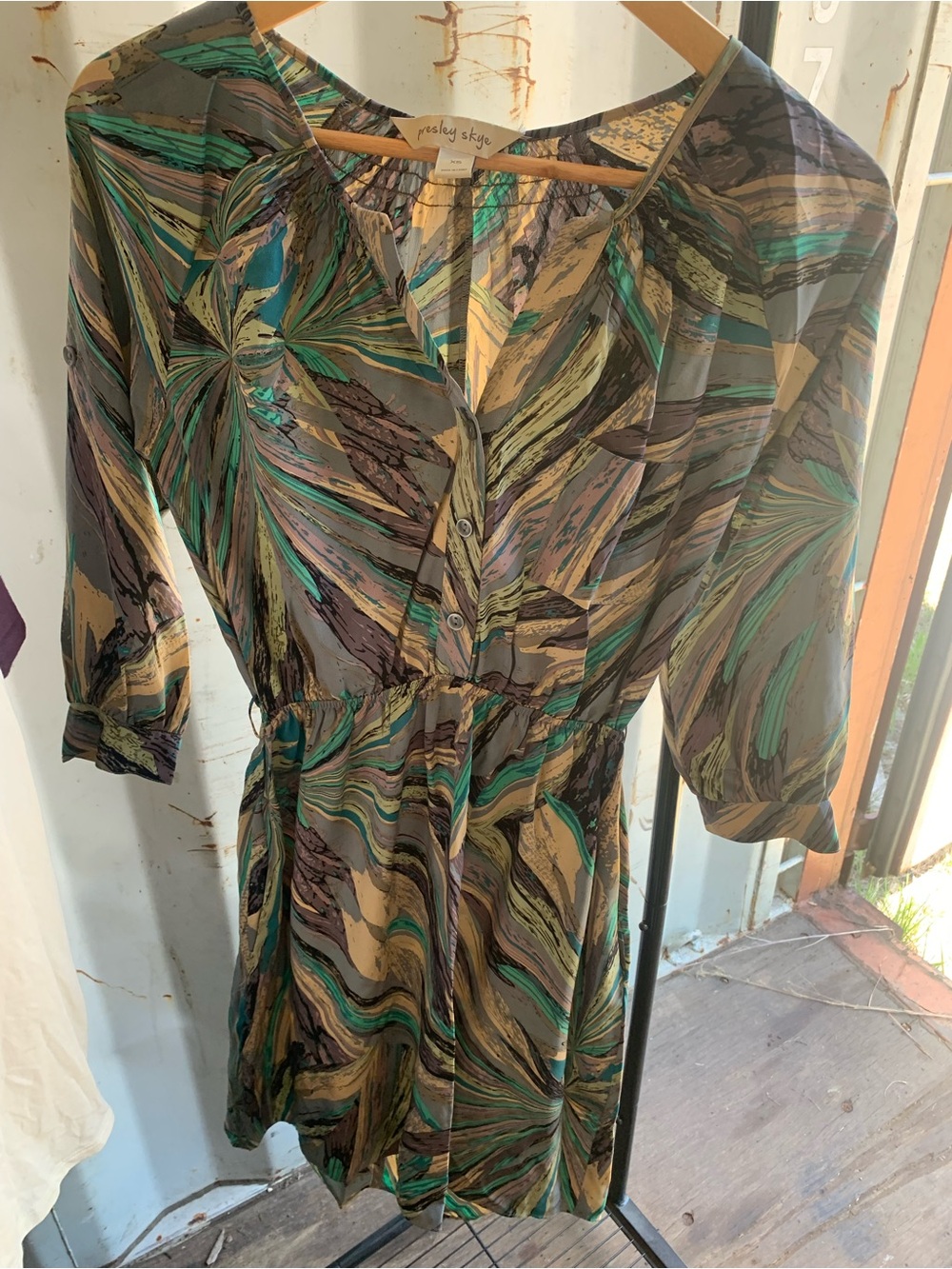 Presley Skye Green Marble-Print Long Sleeve Dress